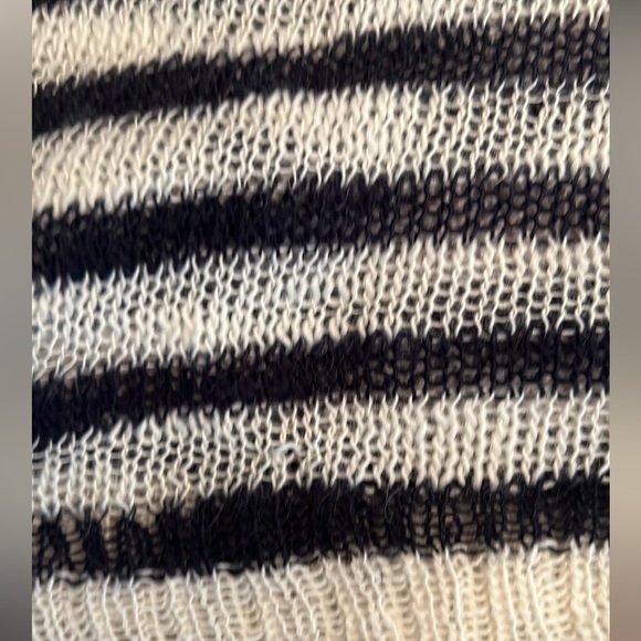 J Crew Navy White Striped Sheer Knit Crew Neck Sweater Wool Mohair Blend Small - Picture 6 of 6